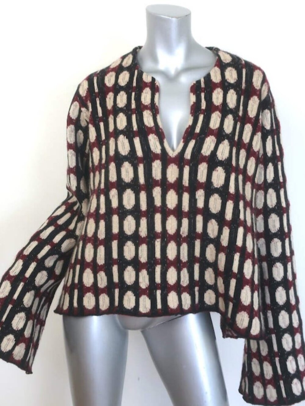 KHAITE Willow Cashmere Jacquard Sweater Burgundy/Beige Size Large